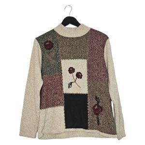 TanJay women's floral knit patchwork pullover sweater